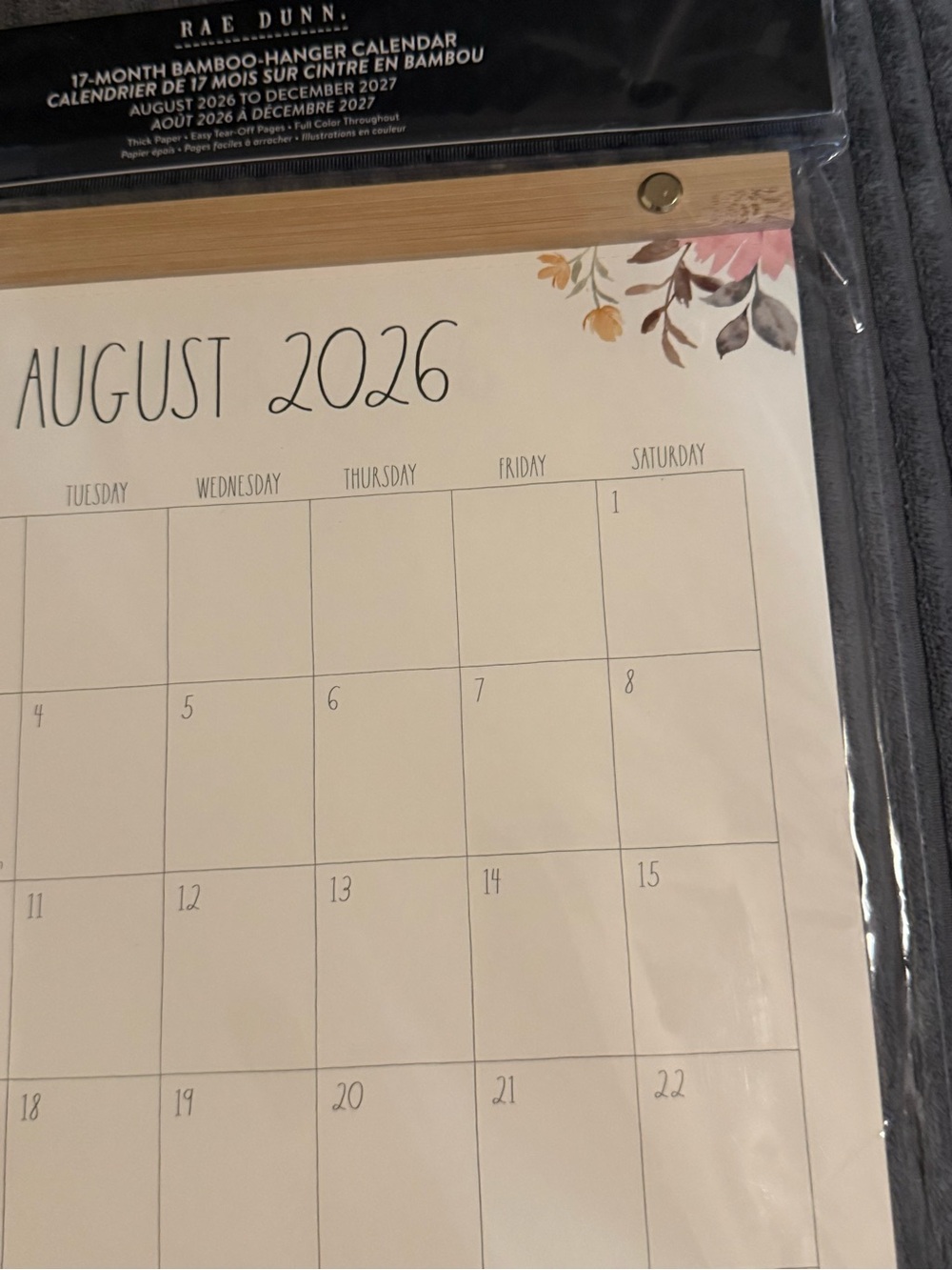Rae Dunn Floral Accent Aug 2026 - Dec 2027 Wall Calendar - Pink and Green - Picture 4 of 8